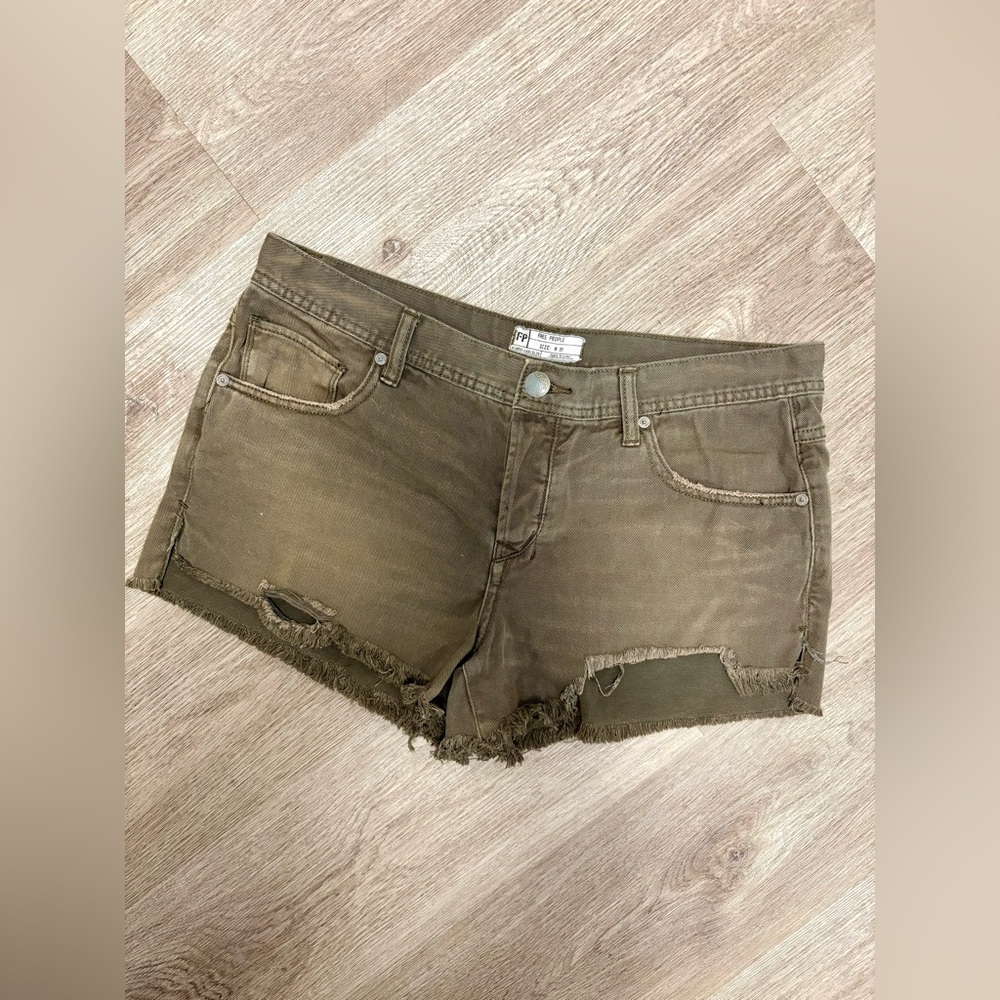 Free People Green Denim Shorts Raw Hem L1